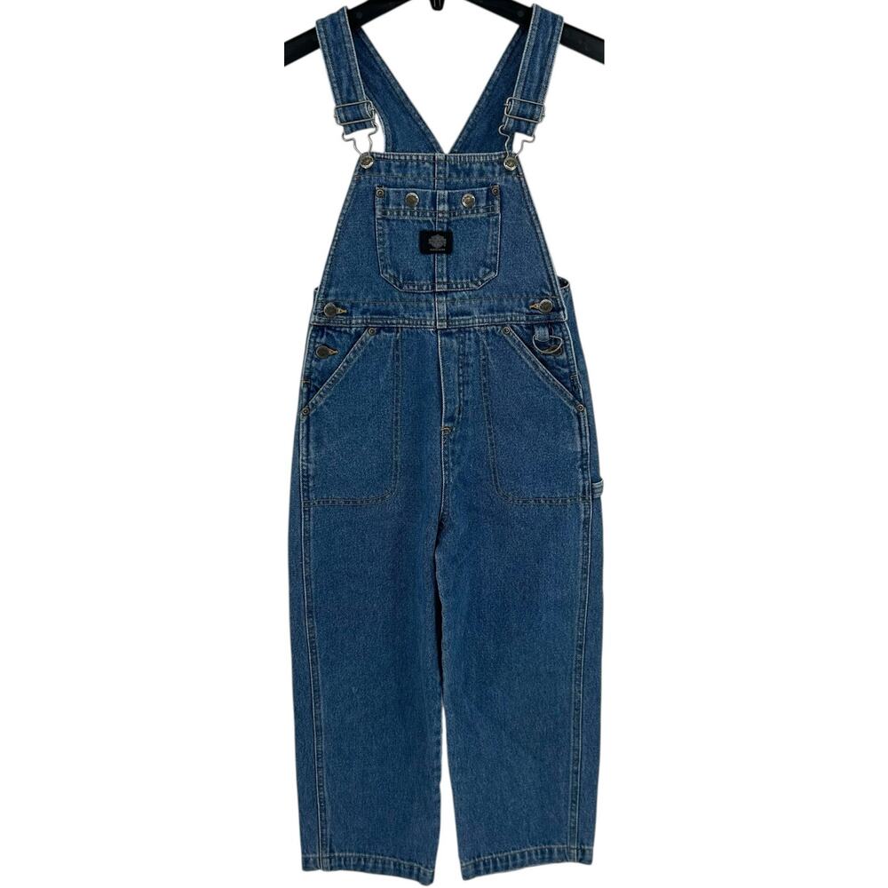 VTG 90s y2k Youth Boys Harley Davidson Carpenter Blue Denim Bibs Overalls Sz 7